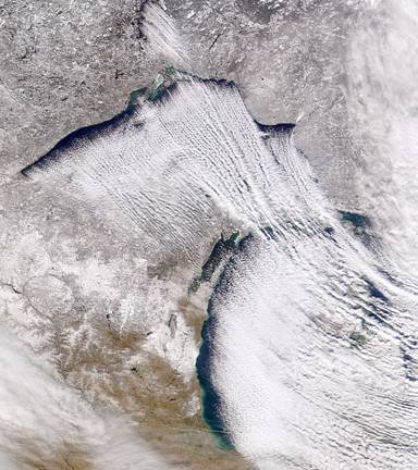 lake effect snow over Michigan as seen by NASA's SeaWifs satellite