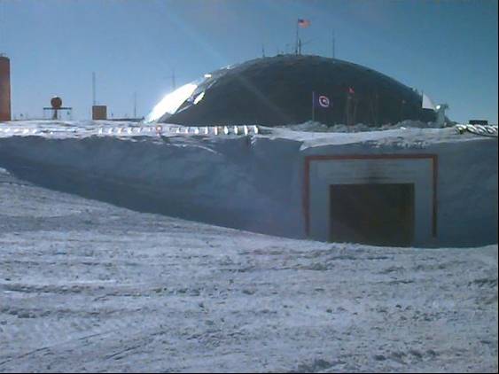 The South Pole Station, sitting on ice 2 miles thick. Photo credit:NASA/GSFC