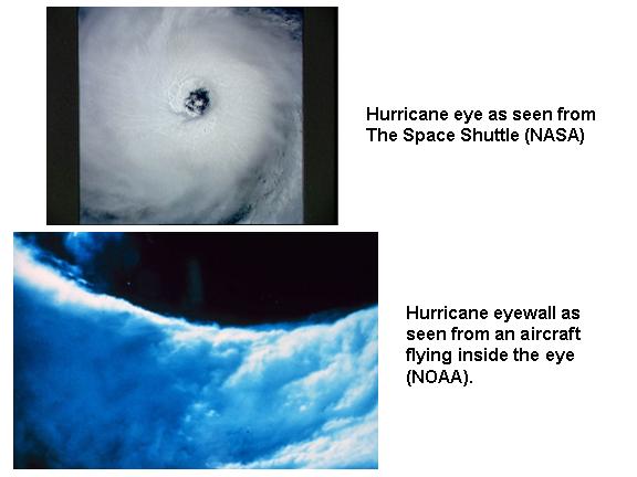 hurricane eyes seen from the Space Shuttle and from aircraft