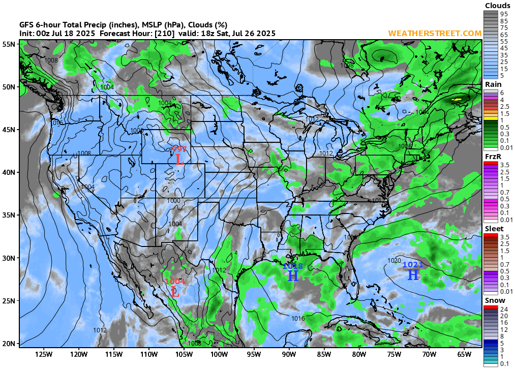 10 Day Gfs Precip Map Surface Pressure, Clouds And Precipitation (Gfs 10-Day Forecast)