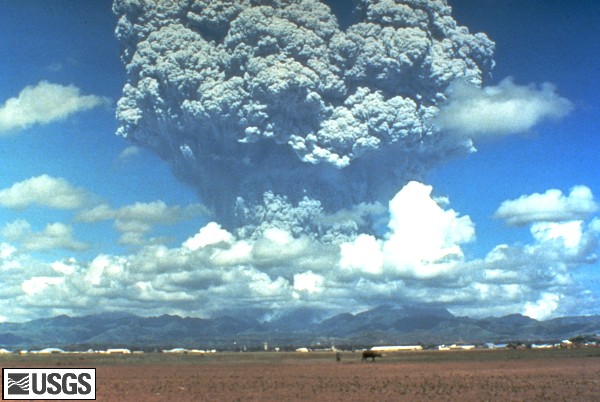 The explosive 1991 eruption of Mt. Pinatubo in the Philippines injected millions of tons of
				  sulfur dioxide into the stratosphere.  The resulting 2%-4% reduction in sunlight offered
				  a natural test of the Earth's climate sensitivity to changes in solar radiation.